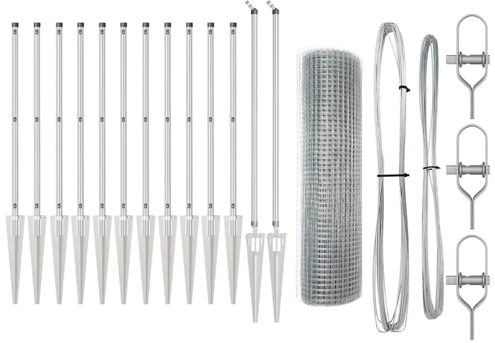 Cerca de Fio Soldado da com 13 Postes Espinhados 0.4x25 m Aço Galvaniz