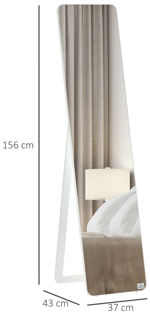 Espelho de Pé de Corpo Inteiro Retangular com 2 Formas de Uso Estrutura de Madeira de Pinho 37x43x156 cm Branco
