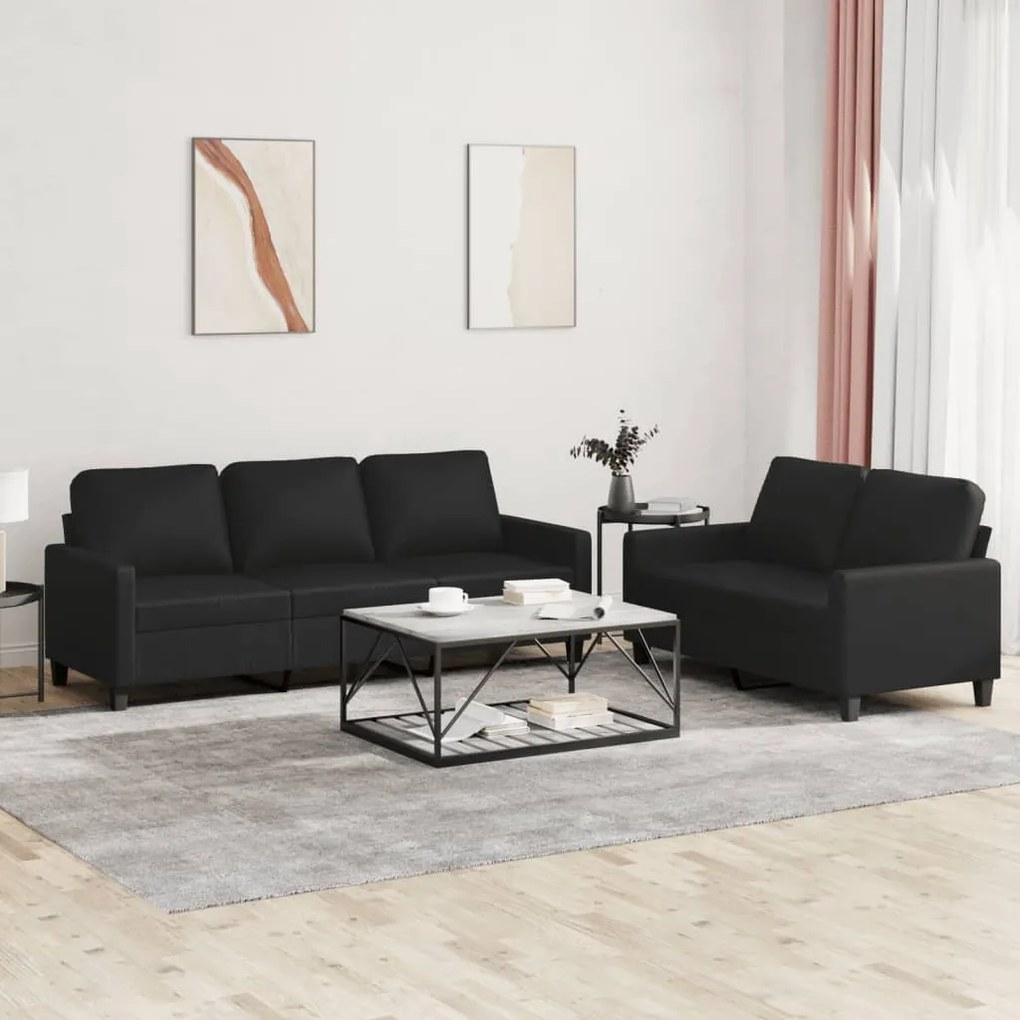 3201418 vidaXL 2 pcs conjunto de sofás com almofadões couro artificial preto