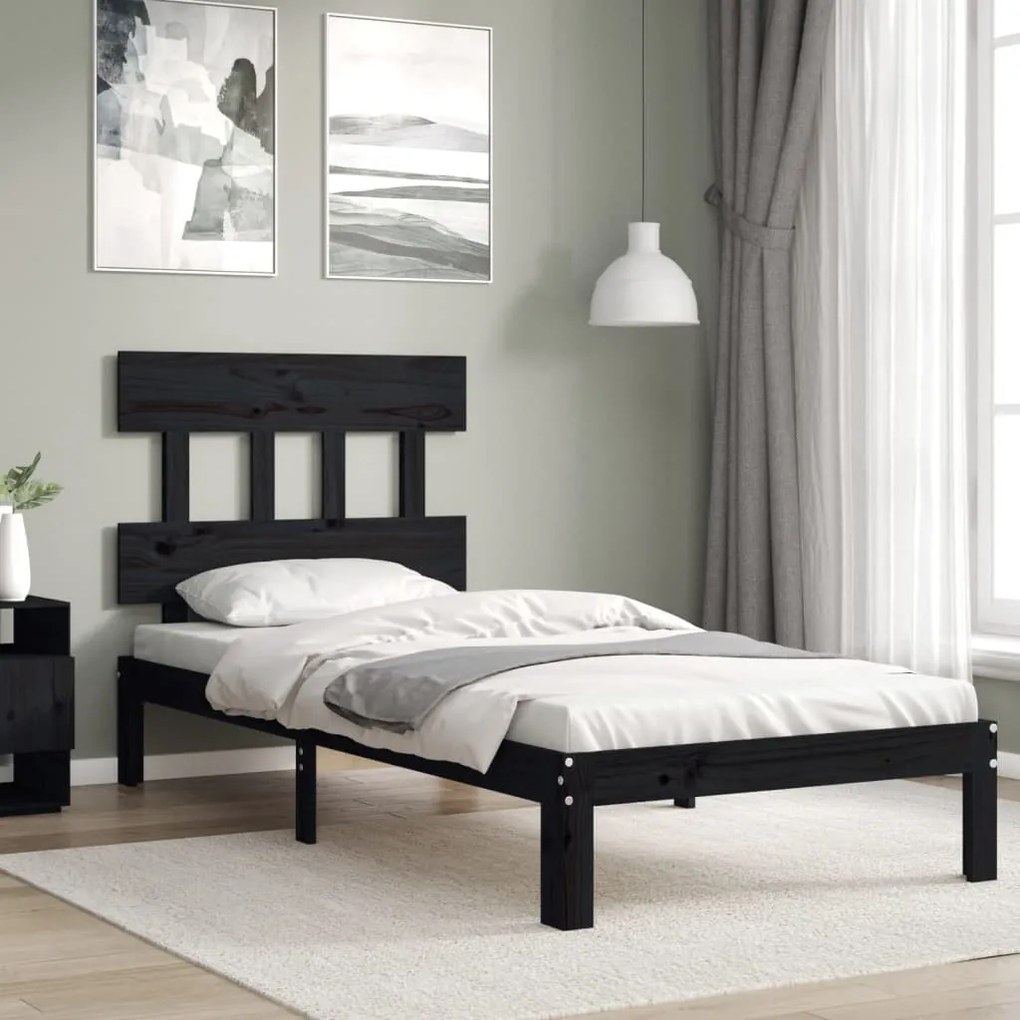 vidaXL Estrutura cama de solteiro c/ cabeceira madeira maciça preto