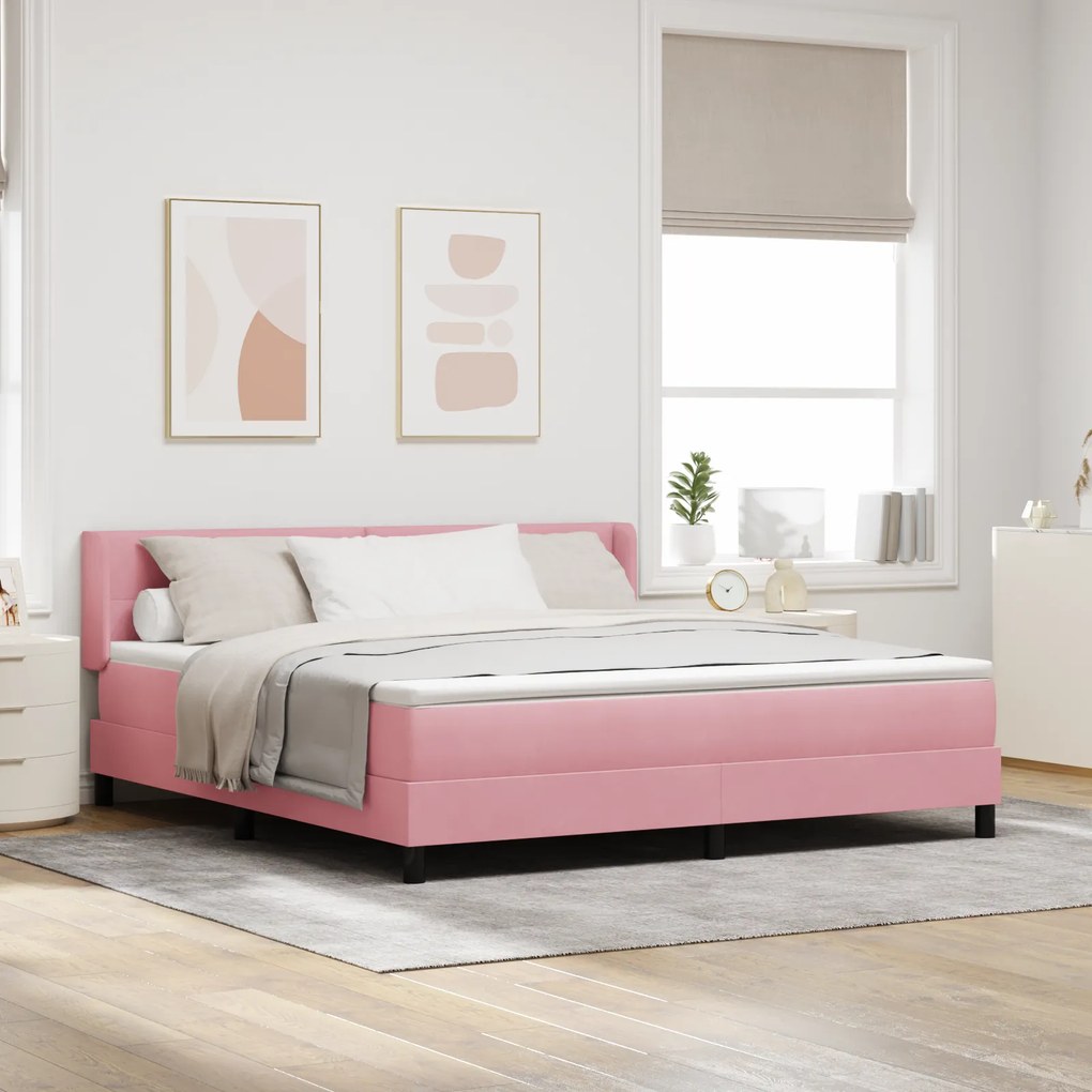 Cama Box com Colchão vidaXL Rosa 180x200 cm Veludo