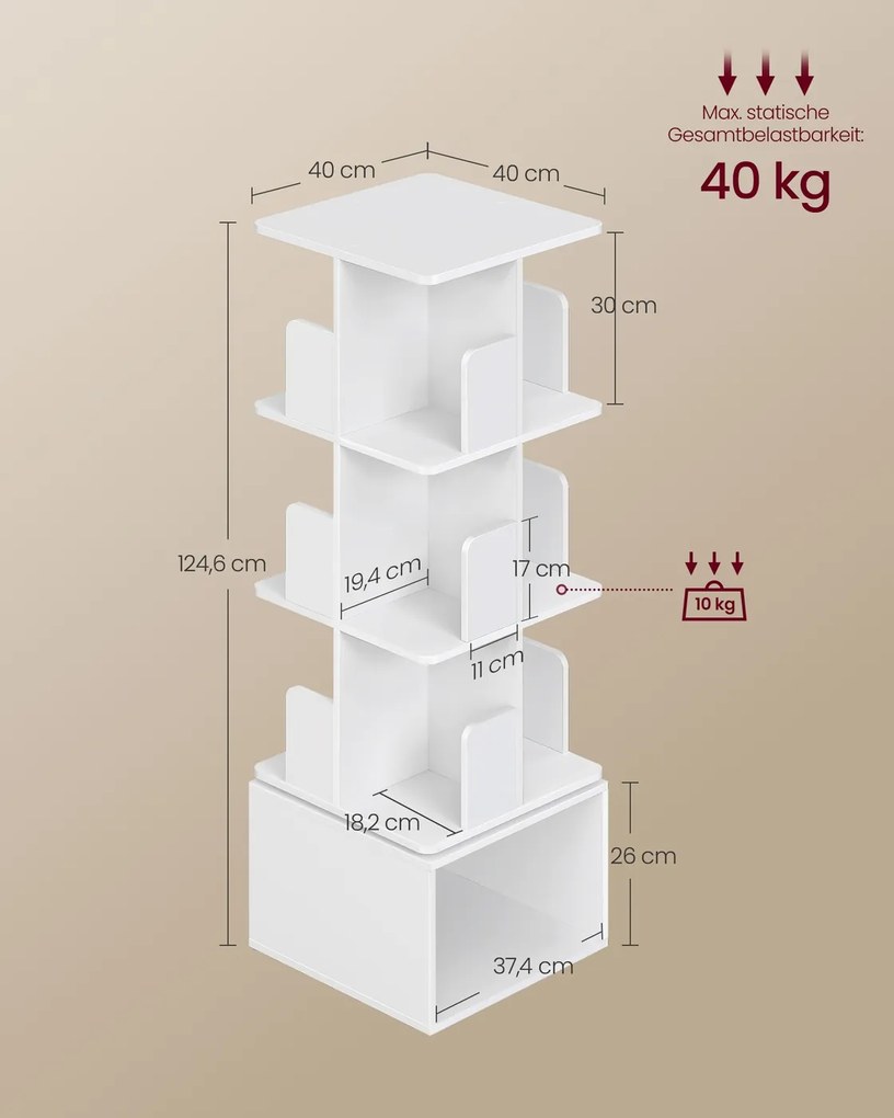 Estante 40 x 40 x 124,6 cm giratória 360° com compartimentos abertos e 4 níveis Coleção Custos Branca