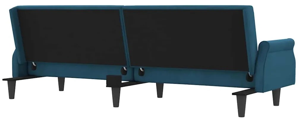 Sofá-cama com apoio de braços veludo azul
