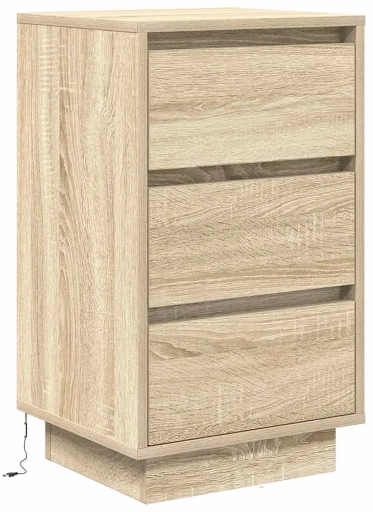 Mesa de cabeceira com luzes LED 38x34x65 cm carvalho sonoma