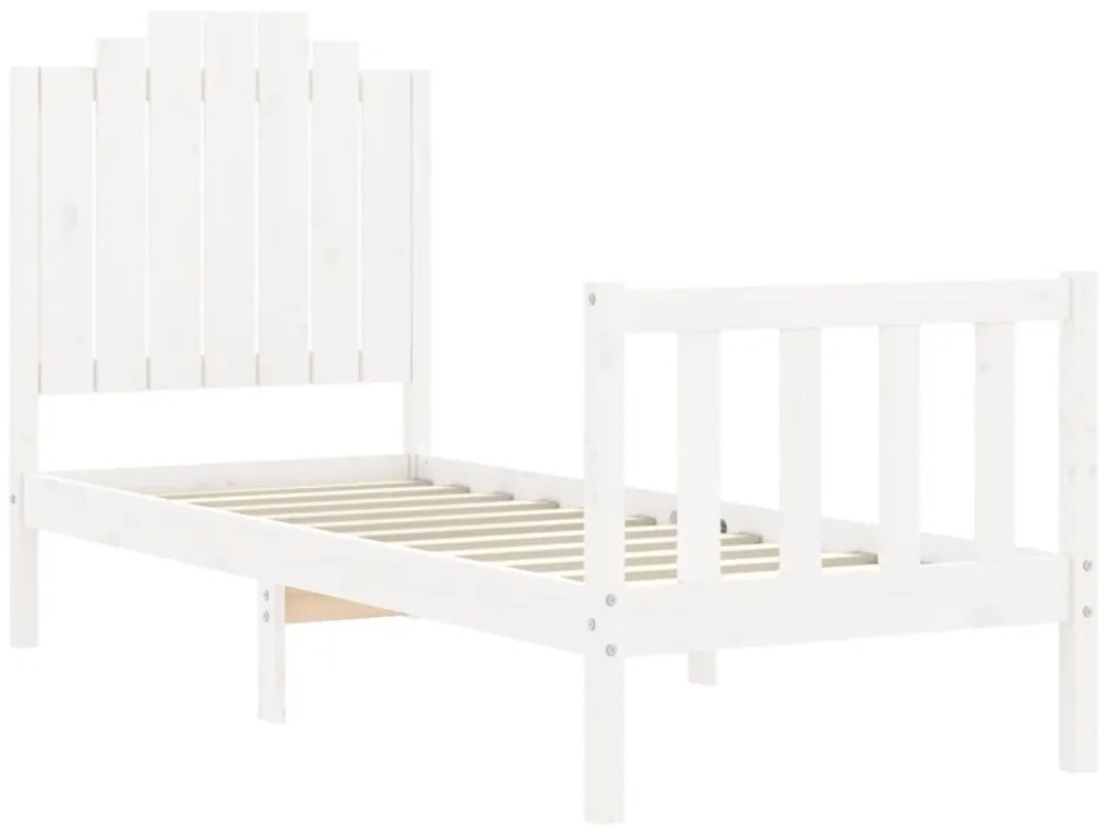Estrutura cama de solteiro c/ cabeceira madeira maciça branco