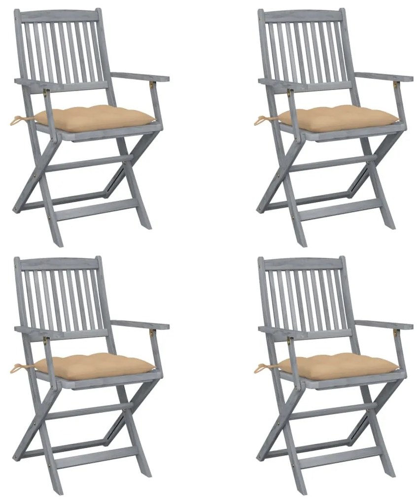 vidaXL Cadeiras exterior dobráveis c/ almofadões 4 pcs acácia maciça