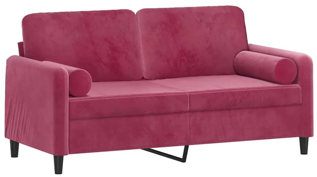 Sofá 2 lug. + almofadas decorativas 140cm veludo vermelho tinto