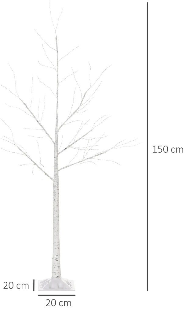 Árvore de Bétula 150cm de Altura com 210 Luzes LED em Branco Quente Ramos Flexíveis e Base para Decoração de Festas Aniversários Casamentos 20x20x150c