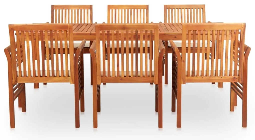 7 pcs conjunto de jantar exterior c/ almofadões acácia maciça