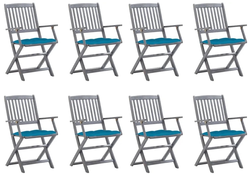 vidaXL Cadeiras de exterior dobráveis 8pcs c/ almofadões acácia maciça