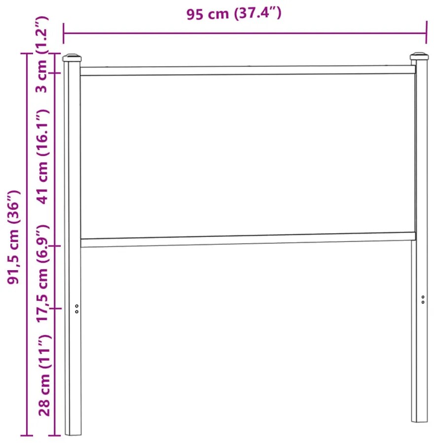 Cabeceira de cama 90cm derivados de madeira/aço carvalho sonoma