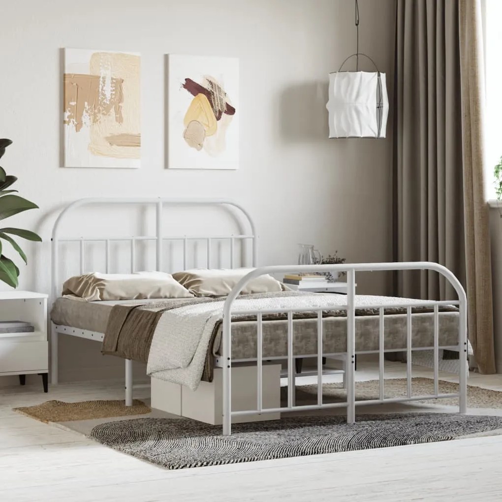 vidaXL Estrutura de cama com cabeceira e pés 120x200 cm metal branco