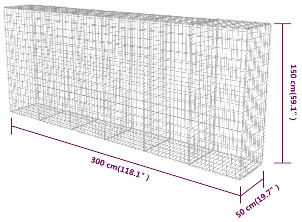 Muro gabião com tampas aço galvanizado 300x50x150 cm