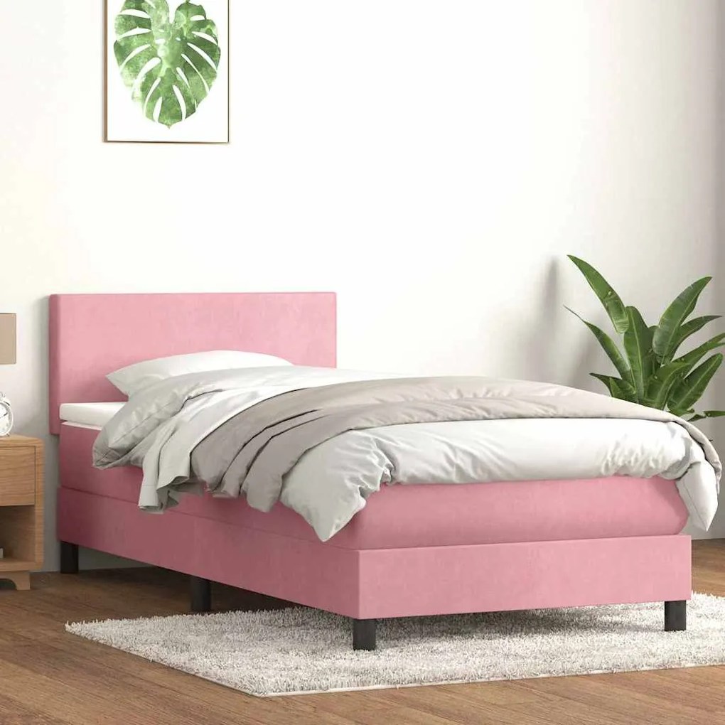 vidaXL Cama box spring c/ colchão e LED 100x210 cm veludo rosa