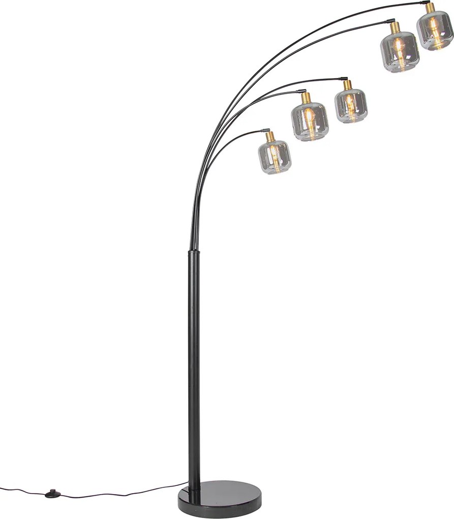 Candeeiro de pé preto com dourado e vidro fumê 5 luzes - Zuzanna