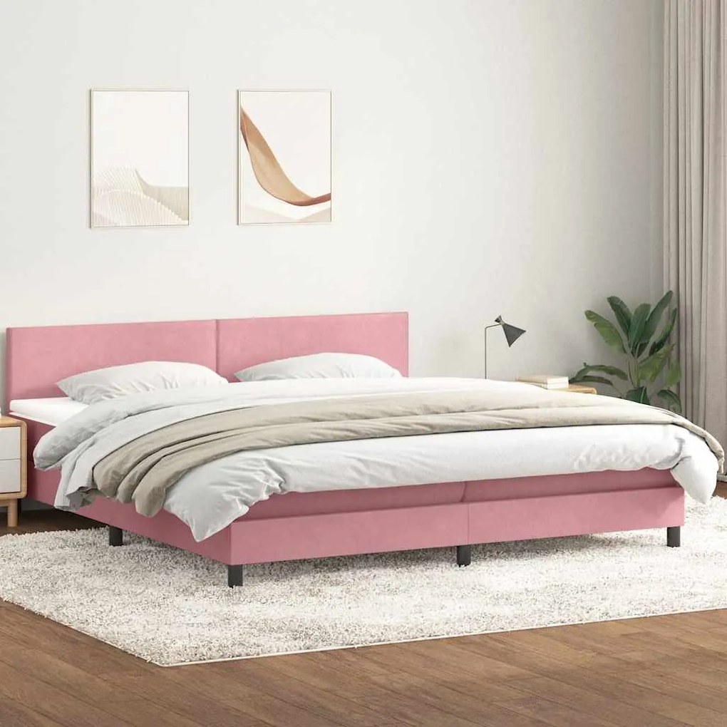 Cama com molas colchão 200x210 cm veludo rosa