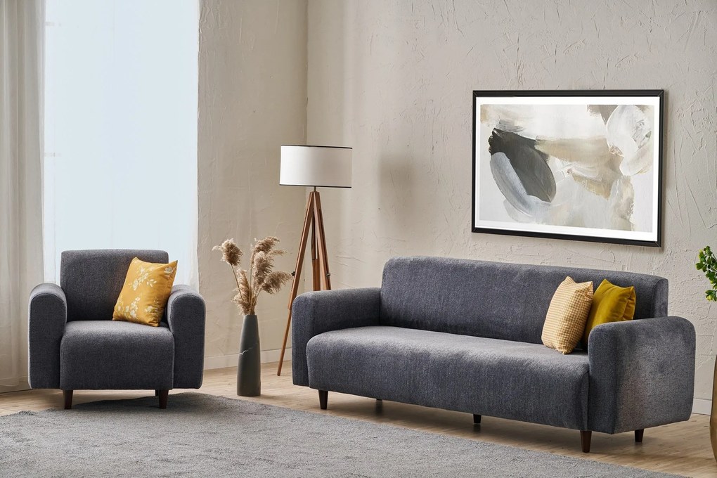 **** Conjunto de Sofás Noya – Cinzento – 3 Lugares (220x87x70 cm) e 1