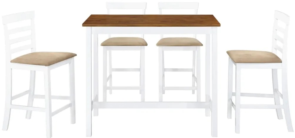 Mesa e cadeiras de bar 5 pcs madeira maciça castanho e branco