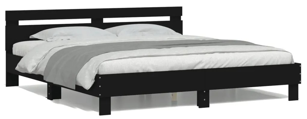 vidaXL Estrutura cama c/ cabeceira e luzes LED 180x200 cm preto