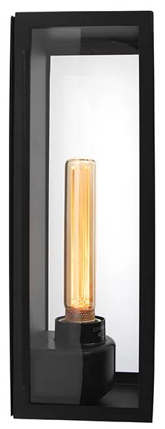 Candeeiro de parede exterior retangular moderno preto com vidro - Rotterdam Long Moderno