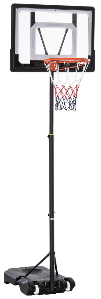 HOMCOM Tabela Basquetebol Exterior Altura Ajustável 206-260 cm Com Rodas Base Recarregável Ideal Para Crianças e Adultos Preto | Aosom Portugal