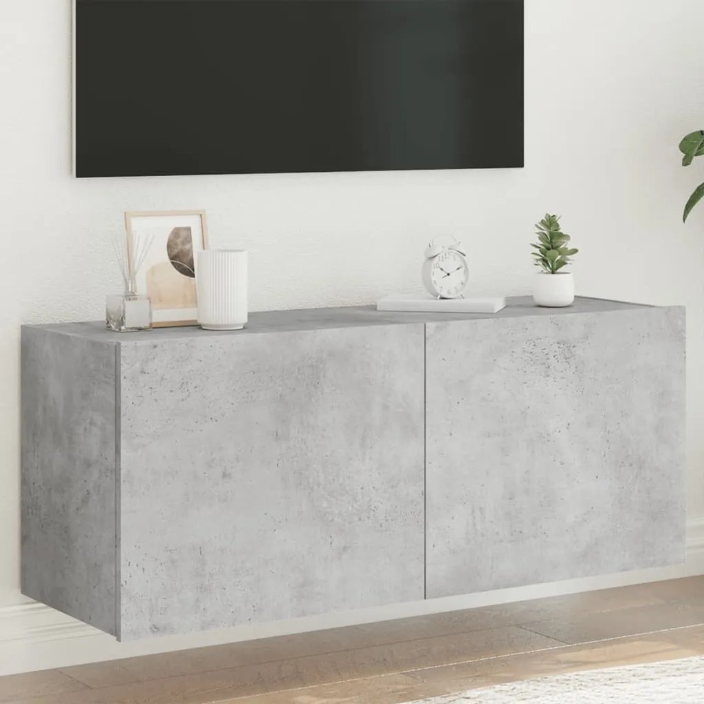 vidaXL Móvel de parede p/ TV c/ luzes LED 100x35x41 cm cinza cimento