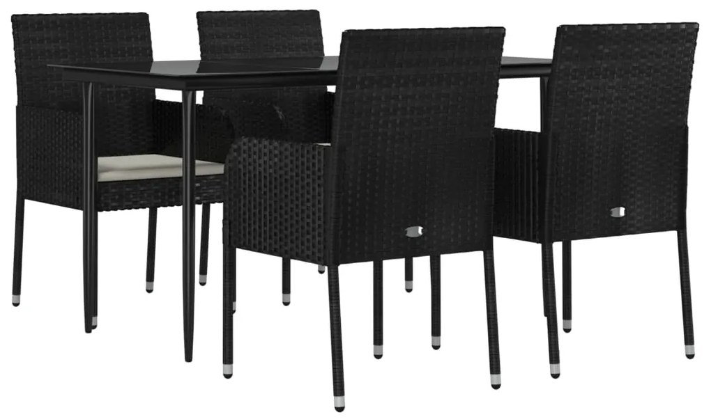 5 pcs conjunto de jantar p/ jardim c/ almofadões vime PE preto