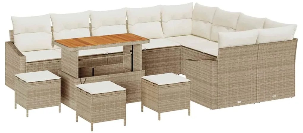 Conjunto de Sofá de Jardim vidaXL com Almofadas Bege Vime Polipropilen
