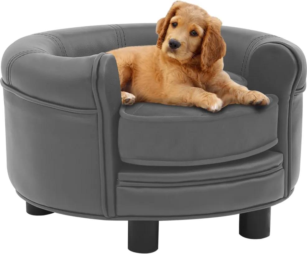 Sofá para cães 48x48x32 cm pelúcia e couro artificial cinzento