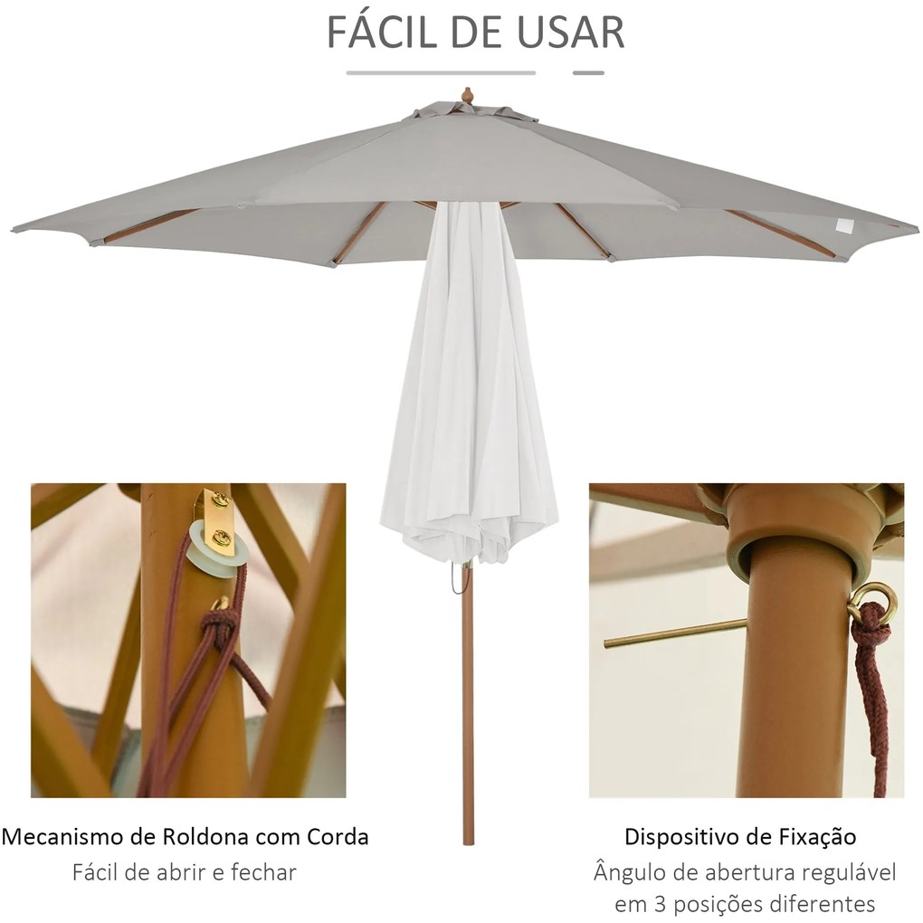Chapéu de Sol de Jardim Ø300x250cm com Sistema de Polia Teto Ventilado