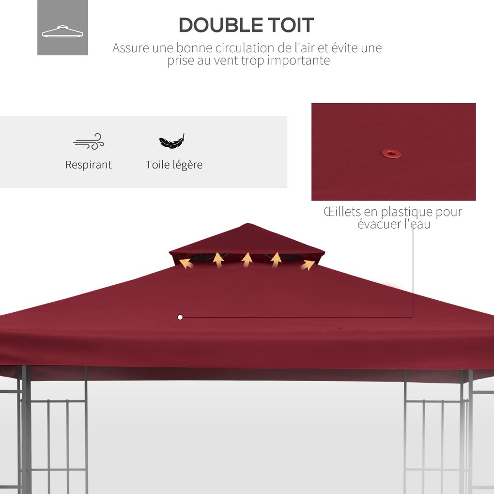 Teto de substituição para tenda de jardim 3 x 3 m (ESTRUTURA NÃO INCLUIDA) vermelha