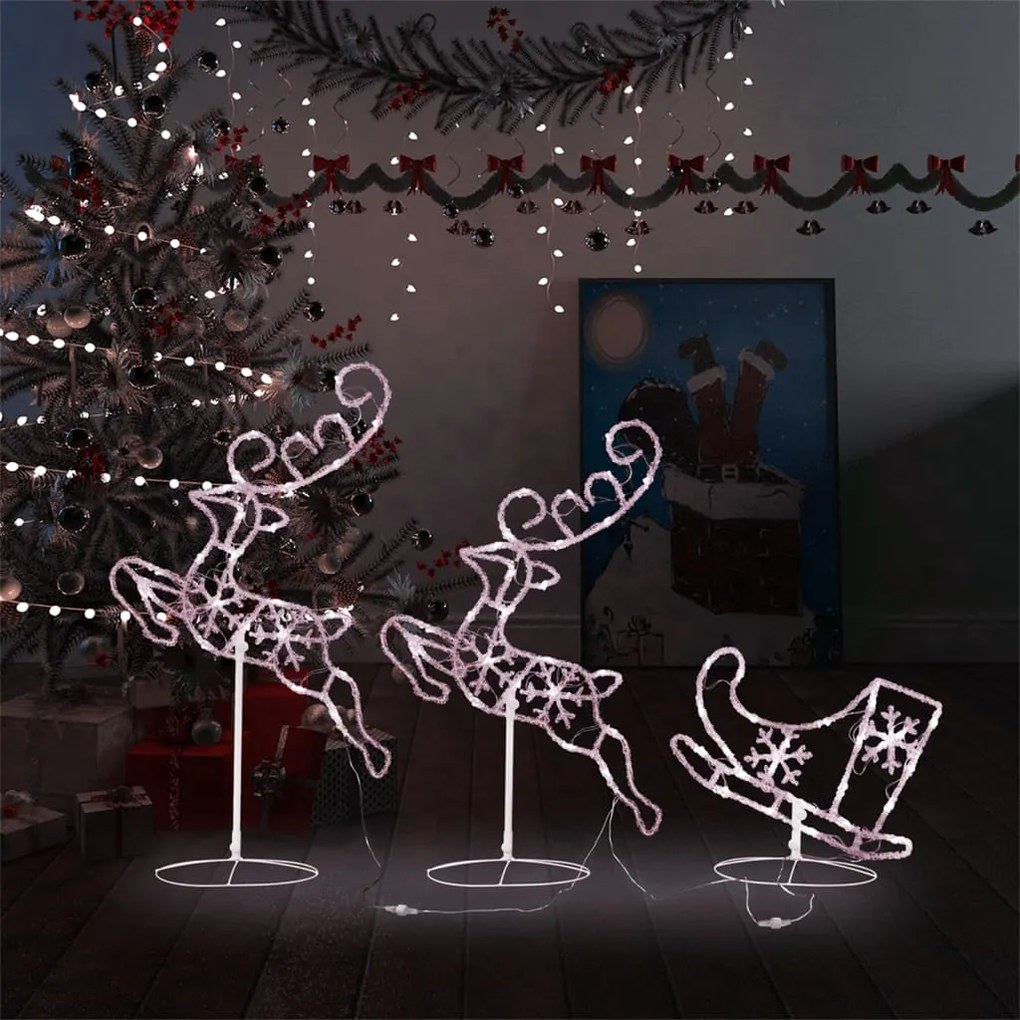 328509 vidaXL Rena voadora/trenó de Natal 260x21x87cm acrílico branco quente