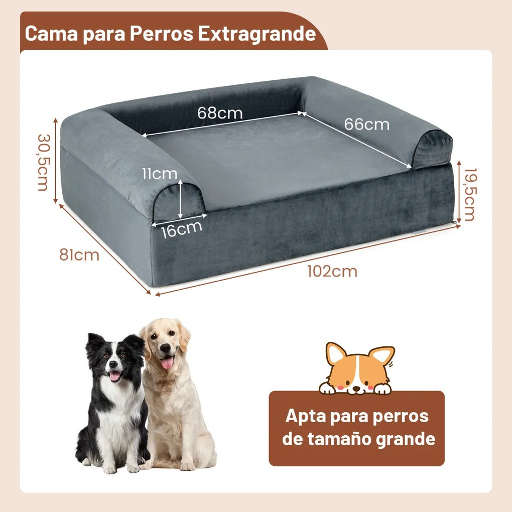 Cama para cães 102 x 81 x 30,5 cm de gel refrescante com fundo antiderrapante Suporte de espuma espessa de 2 camadas Capa removível Cinza