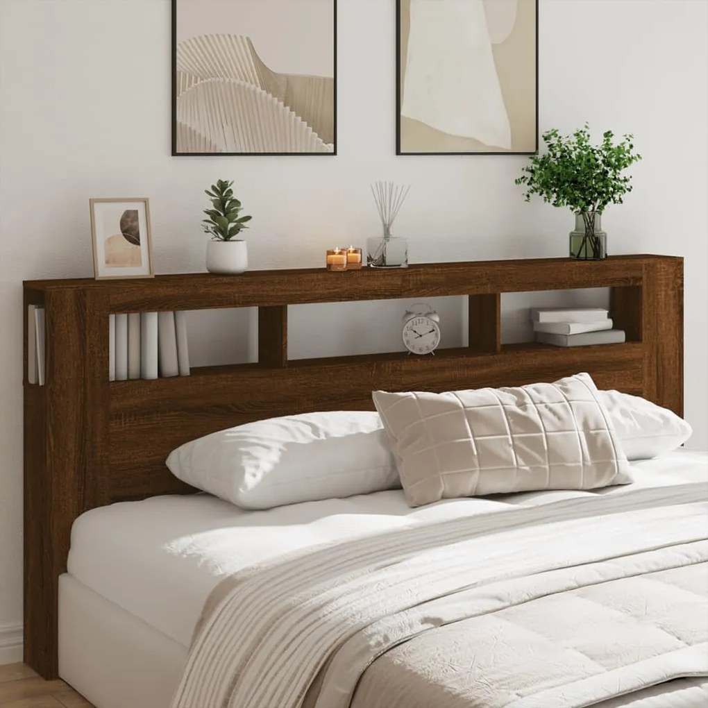 Cabeceira c/ LEDs 220x18,5x103,5 cm carvalho castanho
