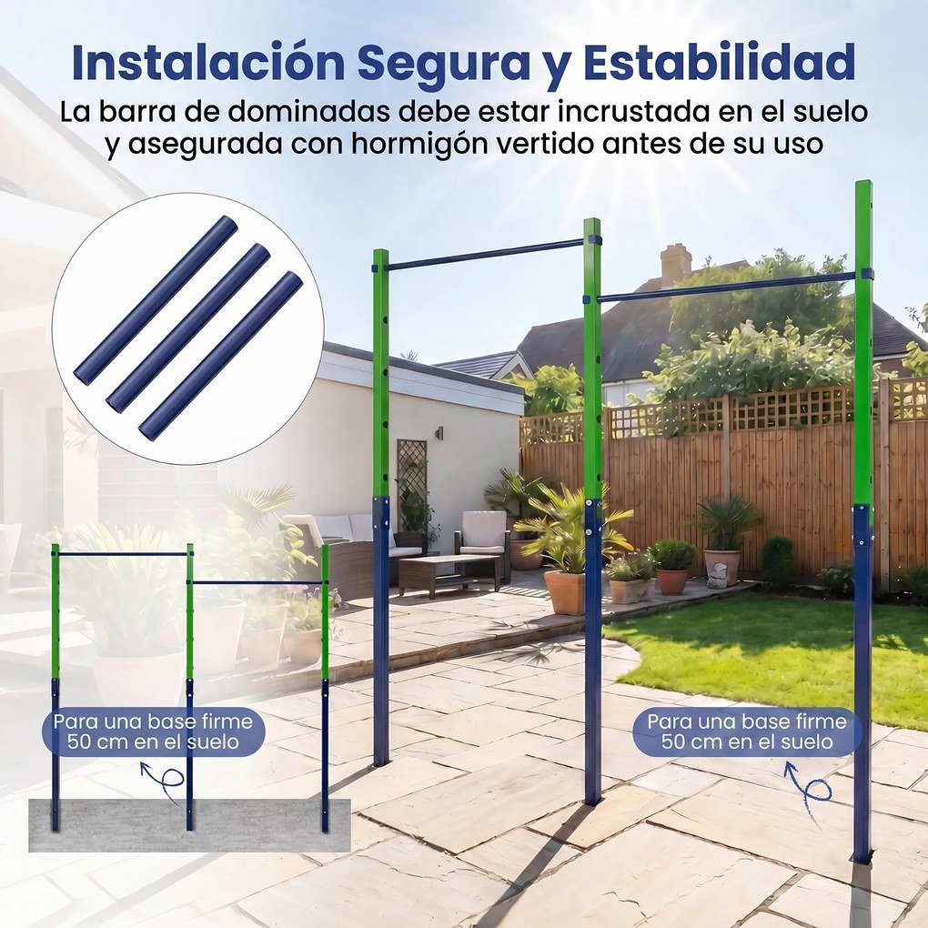 Barra de Elevações de Exterior Dupla, 227 x 5 x 231,5 cm, Altura Regulável em 5 Posições, Verde