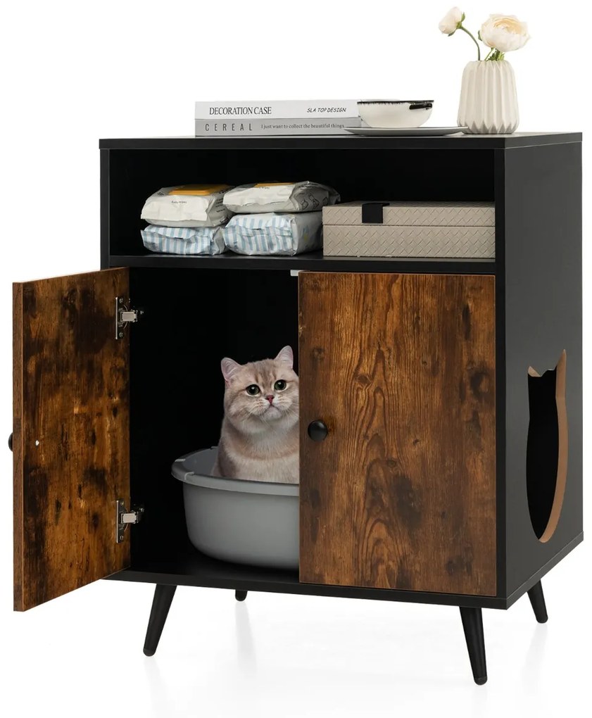 Caixa de areia gatos em Móvel moderno com Compartimento Aberto para Caixa de areia e Entrada para Gatos 60 x 45 x 75 cm