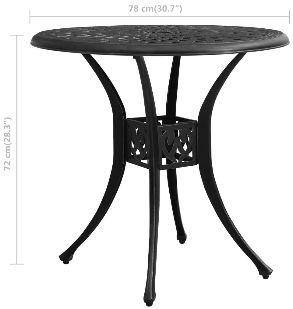 Mesa de jardim 78x78x72 cm alumínio fundido preto