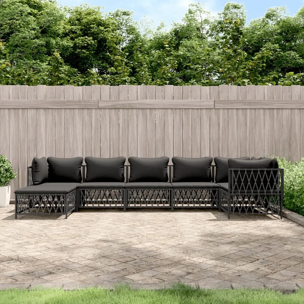 vidaXL 7 pcs conjunto lounge de jardim com almofadões aço antracite