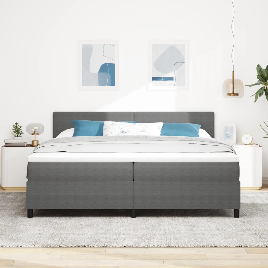 Cama Box da com Colchão Cinza 200x200 cm Tecido de Veludo Cotelê