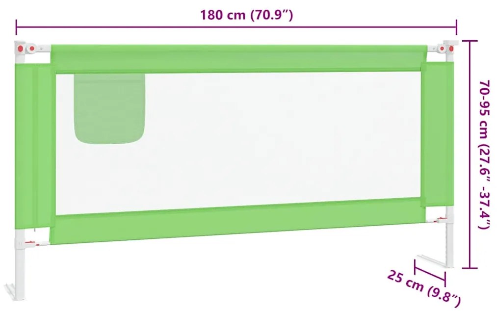 Barra de segurança p/ cama infantil tecido 180x25 cm verde