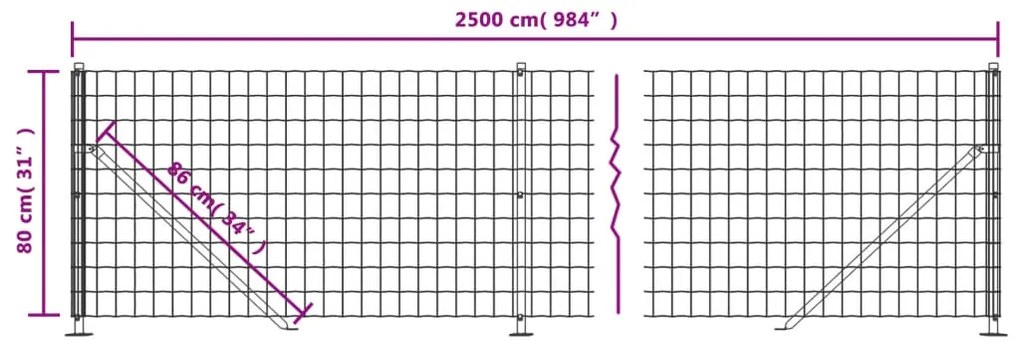 Cerca de malha de arame com flange 0,8x25 m antracite