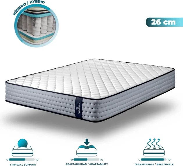 Colchão Flow 6700 Hybrid 135x190 com 7 zonas de firmeza diferentes com estrutura de molas box firme e leve