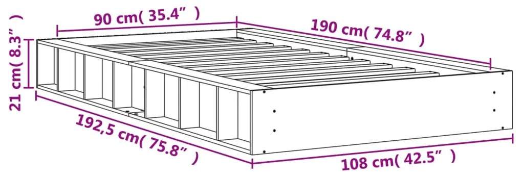 Cama sem colchão 90x190 cm madeira de pinho maciça castanho-mel