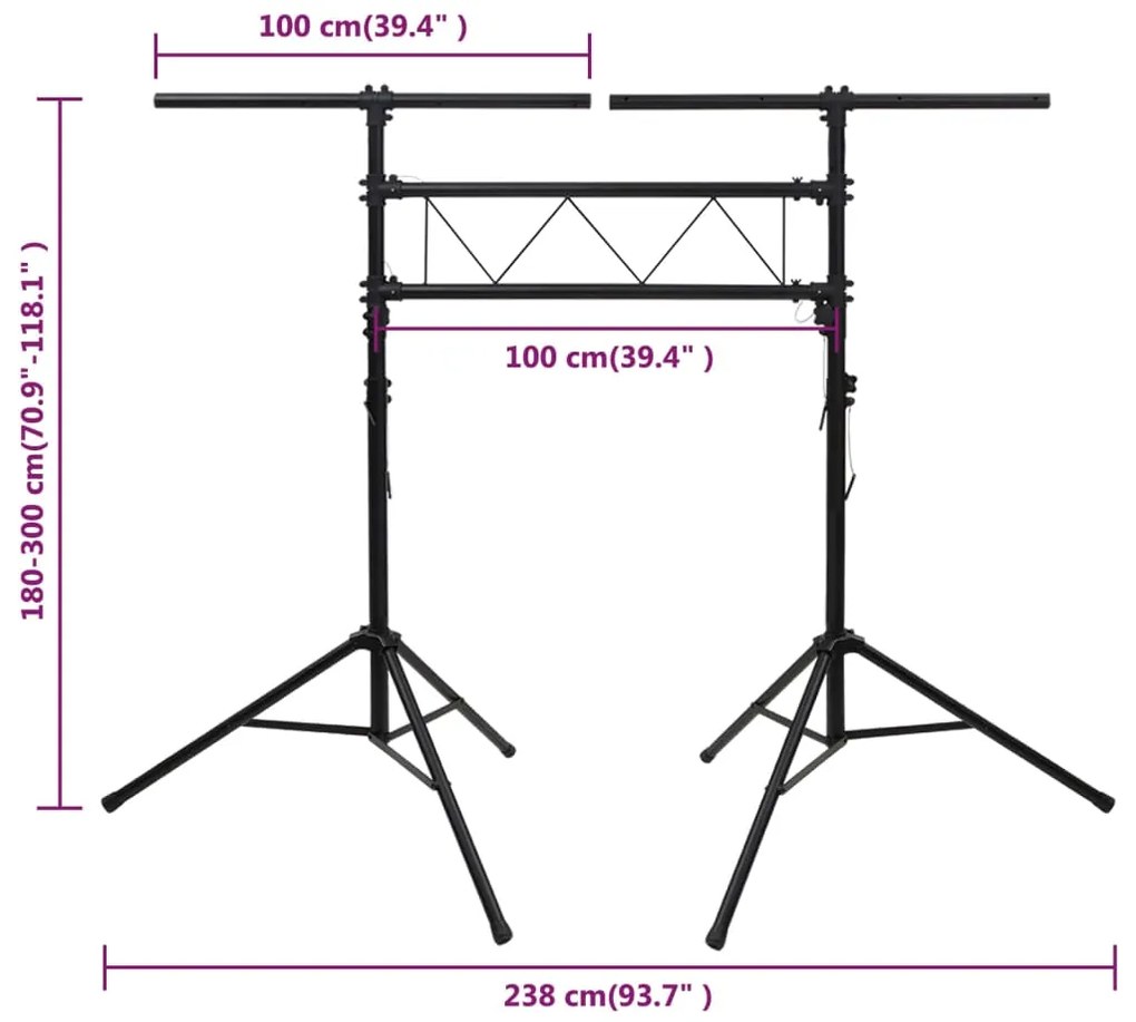 Suporte de iluminação 238x115x(180-300) cm aço preto