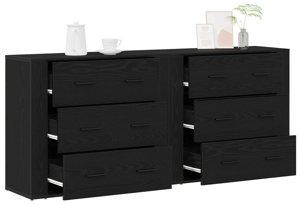 Buffets 2 pcs Carvalho Preto Madeira Engenheirada