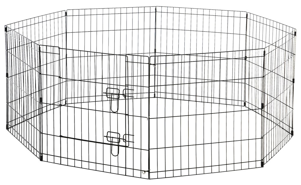 PawHut Parque para Cães 8 Painéis 61x61cm Dobráveis Gaiola Metálica para Animais de Estimação com Porta e Dupla Fechadura para Jardim Pátio Exterior Preto