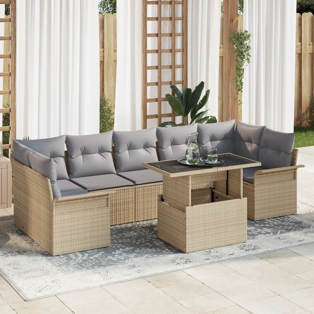Conjunto de Sofá de Jardim vidaXL com Almofadas Bege Rattan Sintético,