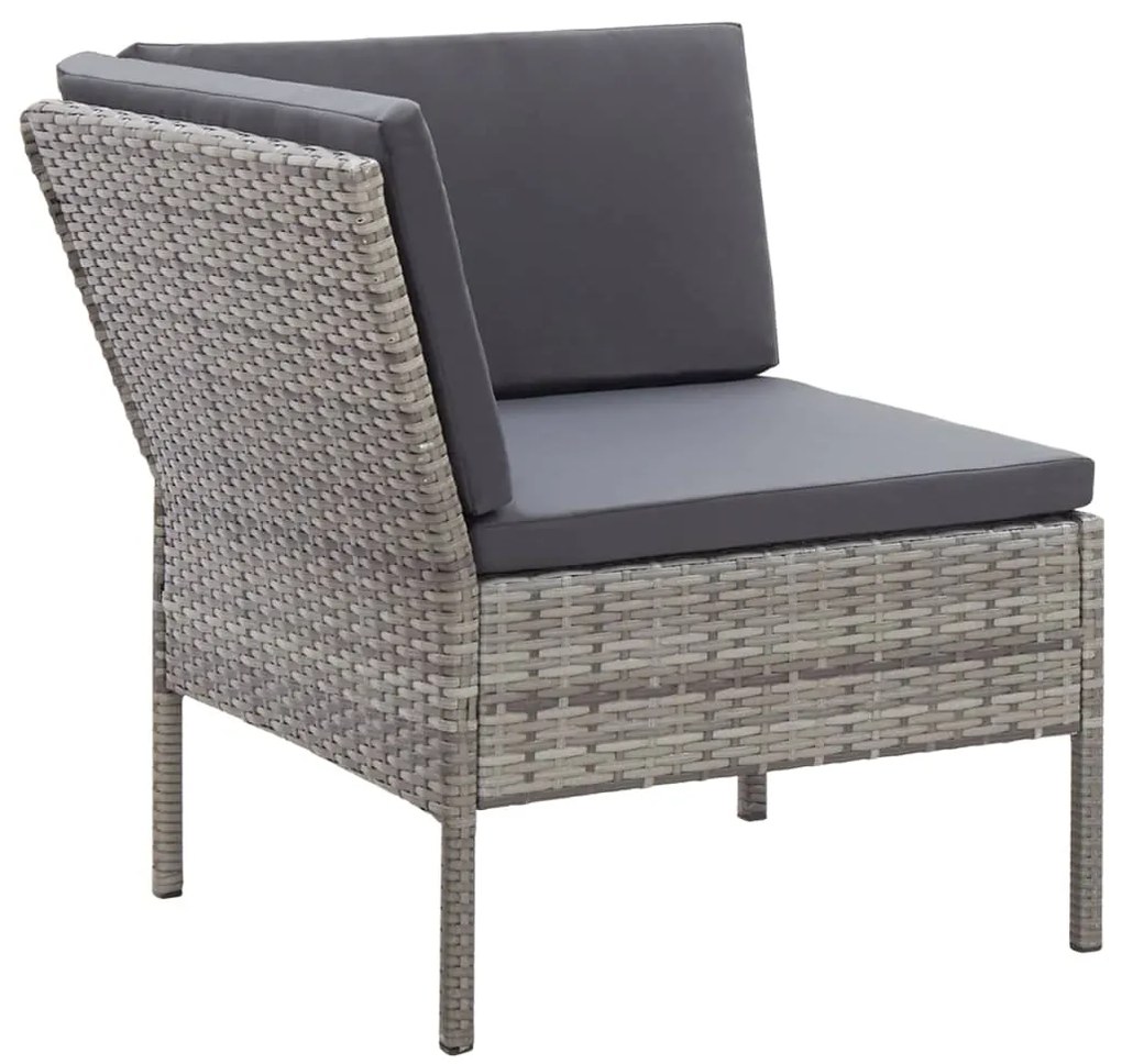 Conjunto lounge de jardim c/ almofadões 3 pcs vime PE cinzento