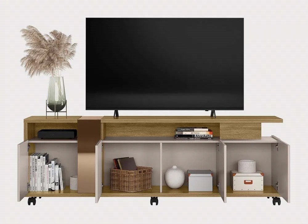 Móvel TV CRISTAL – 183,5x36x62 cm – MDP Cor de Mel e Cacau com Vidro E