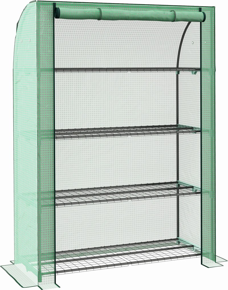 Outsunny Mini Estufa de Jardim a 4 Níveis com Capa Pe Reforçada Porta Enrolável e Prateleiras 120x50x170 cm Verde | Aosom Portugal